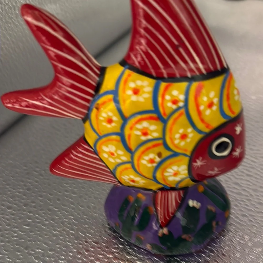 Colorful Hand-Painted Mexican possibly Talavera Fish Figurine
